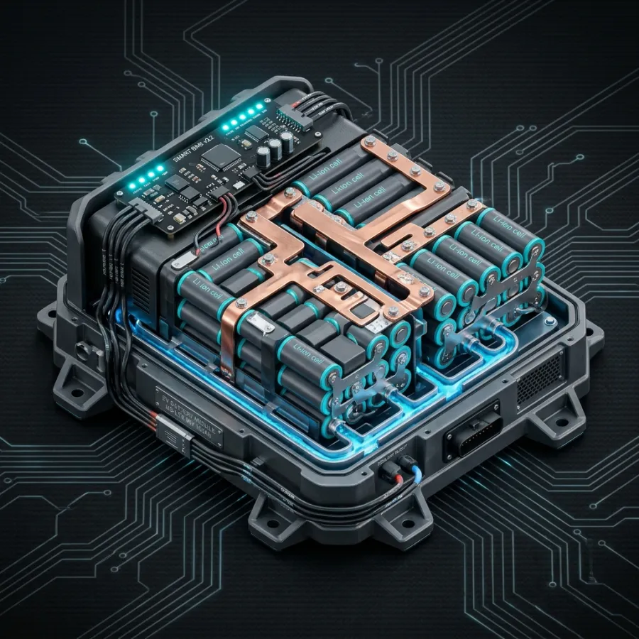Smart lithium battery module with active-balancing BMS